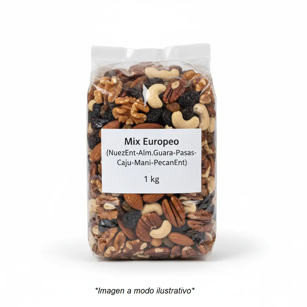Mix Europeo x 1kg.(NuezEnt-Alm.Guara-Pasas-Caju-Mani)