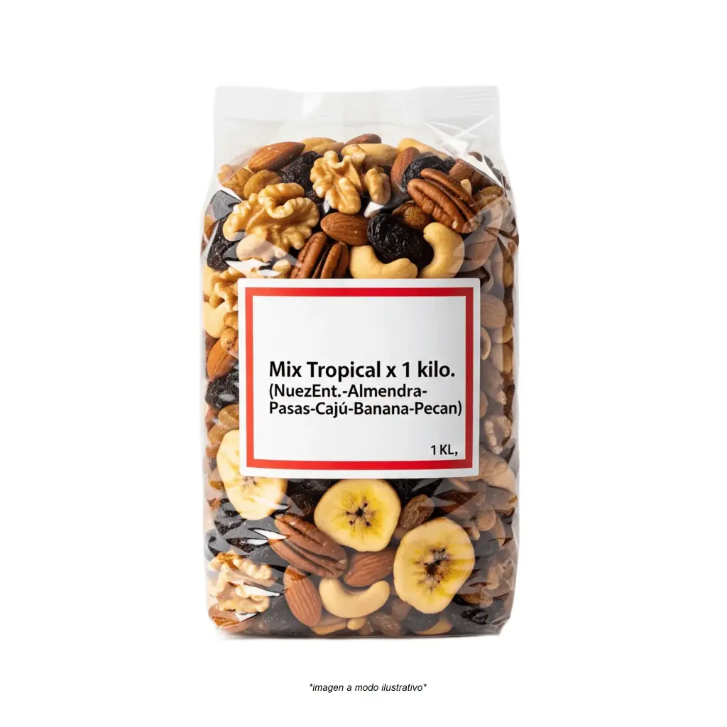 Mix Tropical x 1kg.(NuezEnt.-Almendra-Pasas-Caju-Banana)