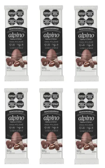 Chocolate Moldeo Alpino semiamargo tableta x 500g. CAJA X 6 U.