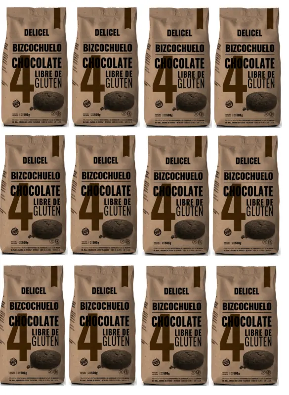 Premezcla Delicel Bizcochuelo Chocolate x 500g. CAJA X 12 U.