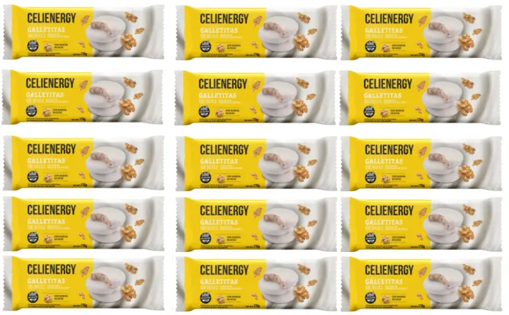 Galletitas Celienergy Nuez Bañado choc. Bla. x 170g. CAJA X 15 U.