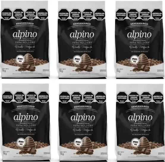 Chocolate Moldeo Alpino semiamargo pins x 1kg. CAJA X 6 U.