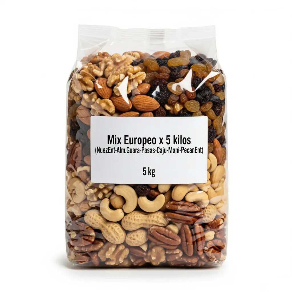 Mix Europeo x 5kg.(NuezEnt-Alm.Guara-Pasas-Caju-Mani-PecanEnt)