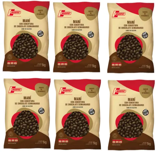 Chocolate Argenfrut MANI C/ Cob Cho Semiamargo 1kg. CAJA X 6 U.