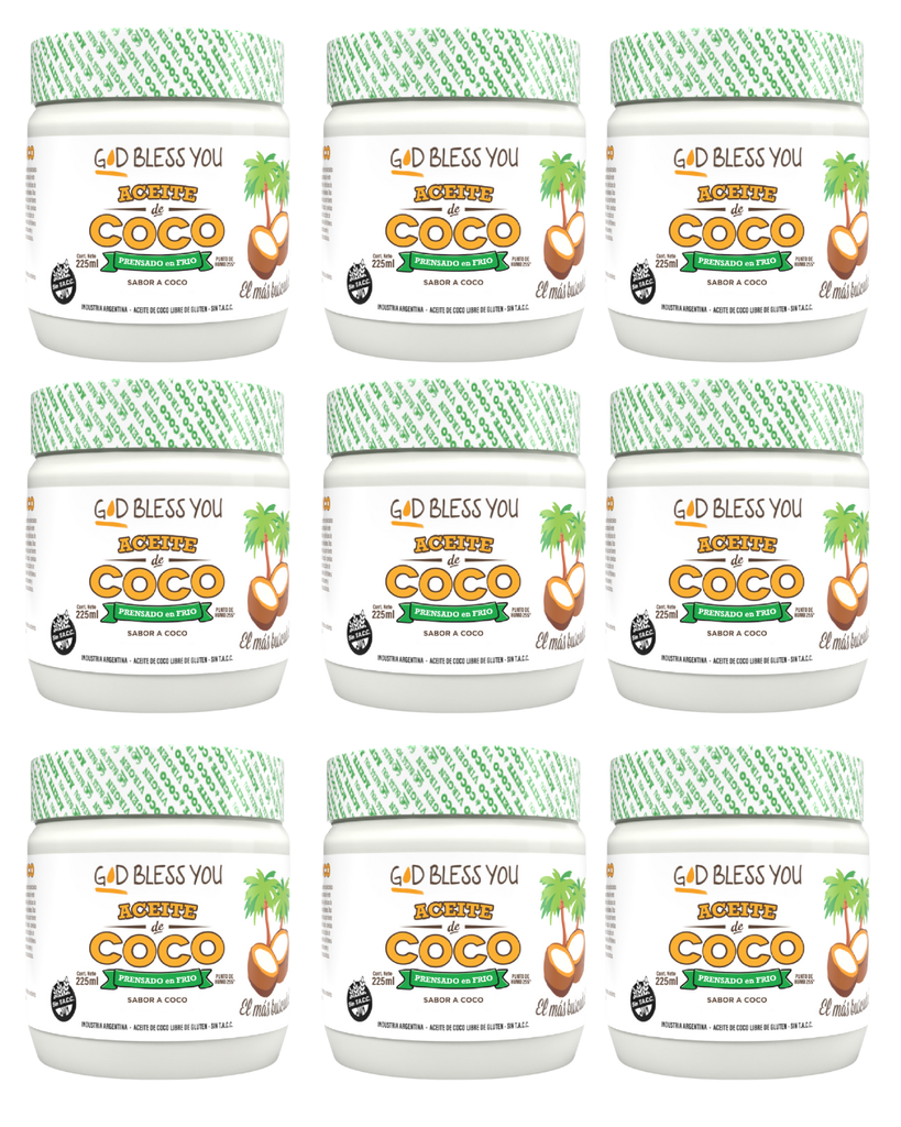 Aceite Coco God Bless You Virgen x 225mL. CAJA X 12 U.