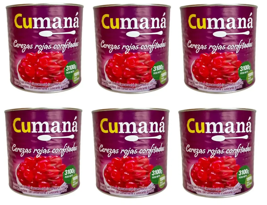 Cerezas Cumana Enteras Confitadas x 3,1kg CAJA X 6U.