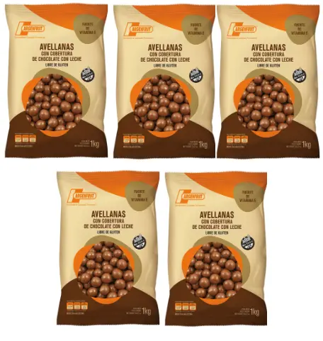 Chocolate Argenfrut AVELLANAS C/ Cob. Cho. LECHE x 1kg. CAJA X 5 U.