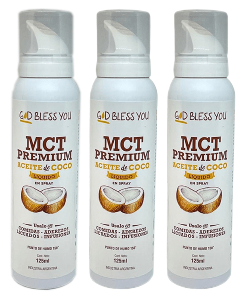 Aceite Coco God Bless You MCT Prem. Spray x 125mL. Pack X 12 U.