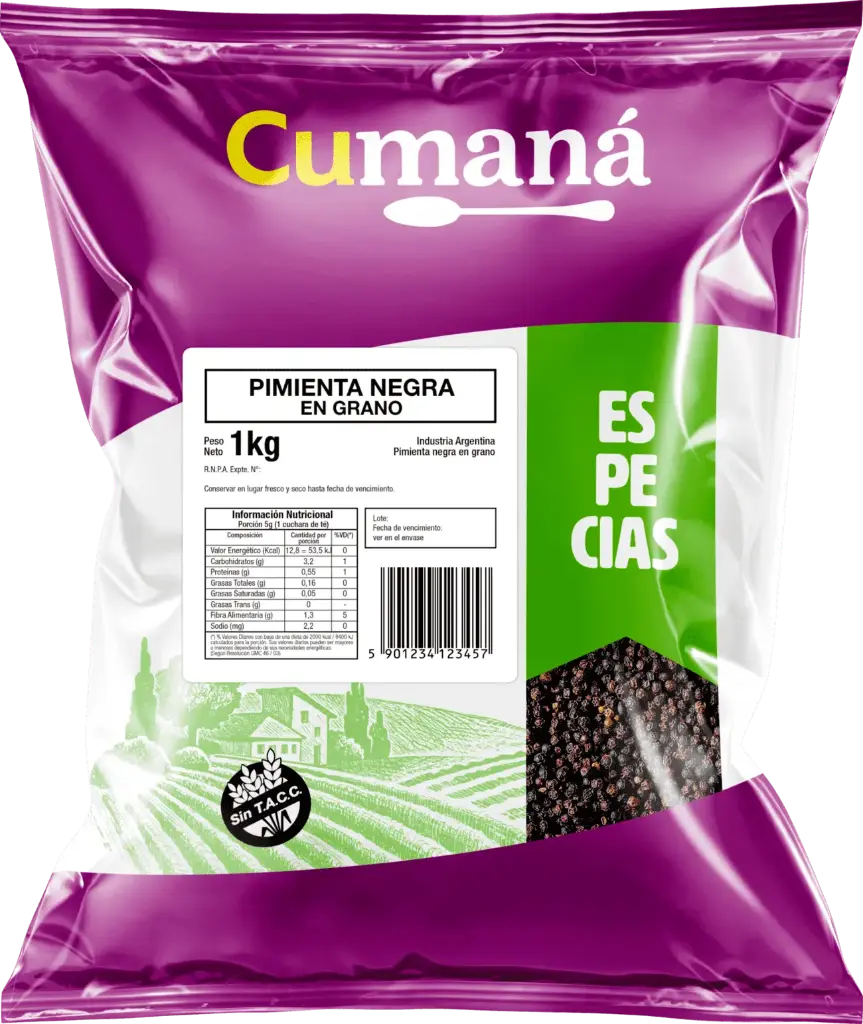 Pimienta Cumana Negra en Grano x 1kg. CAJA X 10kg.