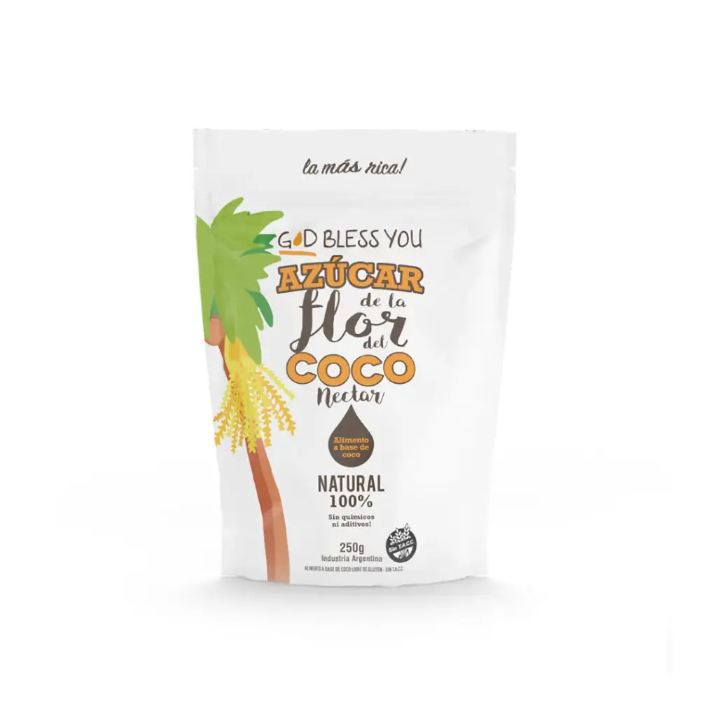 Azucar God Bless You flor coco Doy Pack x 250g CAJA X 24 U.