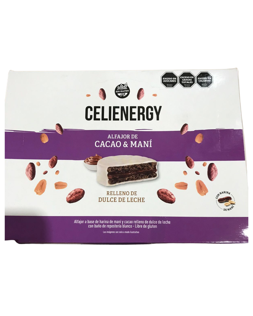 Alfajor Celienergy Cacao y Mani x 50g. CAJA X 12 U.