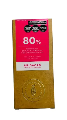 [3118] Chocolate Barra de Cacao Dr. Cacao 80% sin Azucar c/ Castañas de Caju Unidad x 50g.