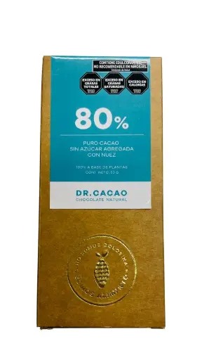 [3119] Chocolate Barra de Cacao Dr. Cacao 80% sin Azucar c/ Nuez Unidad x 50g.