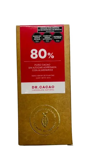 [3121] Chocolate Barra de Cacao Dr. Cacao 80% sin Azucar c/ Almendra Unidad x 50g.