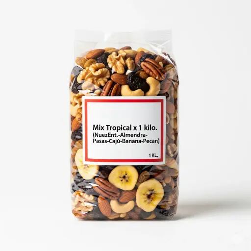 [0983] Mix Tropical x 1kg.(NuezEnt.-Almendra-Pasas-Caju-Banana-Pecan)