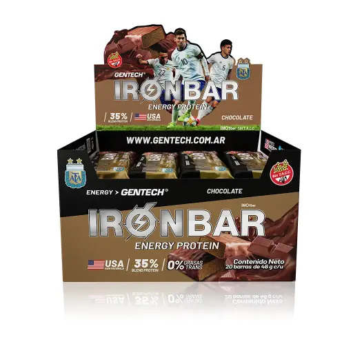 [2330] Barra Gentech IronBar Sabor Chocolate CAJA X 20 U.