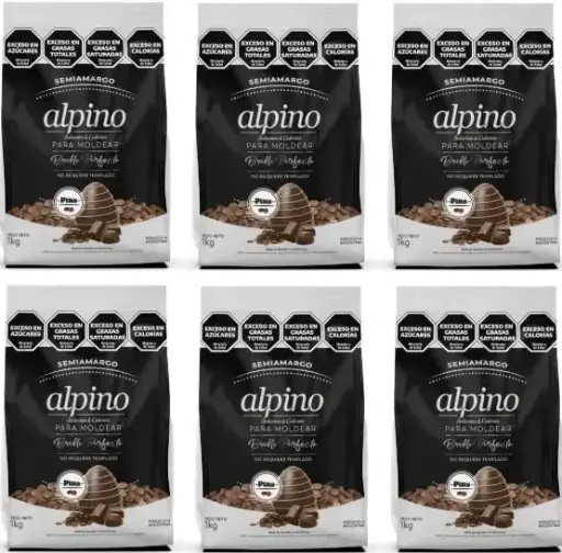 [2430] Chocolate Moldeo Alpino semiamargo pins x 1kg. CAJA X 6 U.