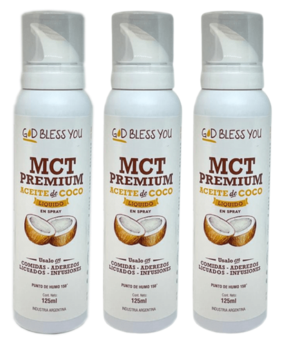 [2676] Aceite Coco God Bless You MCT Prem. Spray x 125mL. Pack X 12 U.