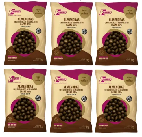 [2768] Chocolate Argenfrut ALMENDRAS Cob Cho Semi 60% 1kg CAJA X 6 U.