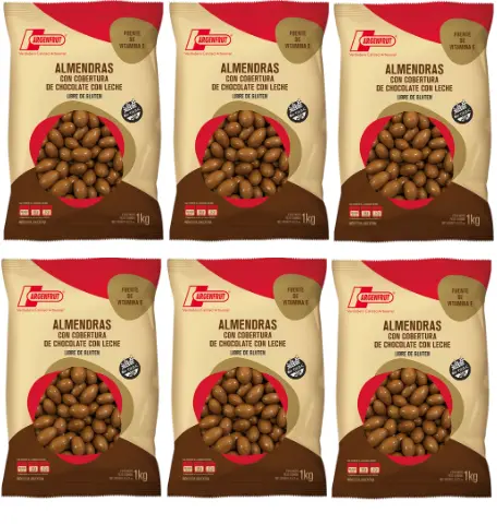 [2764] Chocolate Argenfrut ALMENDRAS Cob. Cho. LECHE x 1kg. CAJA X 6 U.