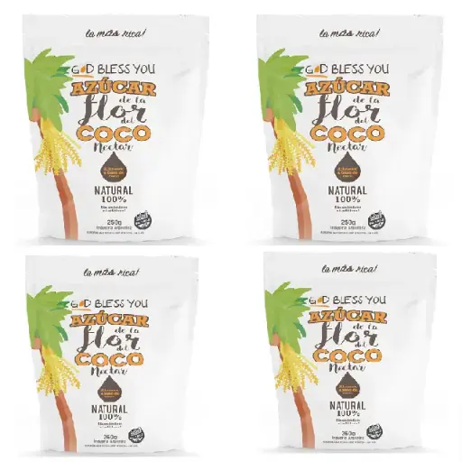 [2677] Azucar God Bless You flor coco Doy Pack x 250g CAJA X 24 U.